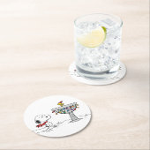 Erdnüsse | Snoopy & Woodstock Gefrorenes Birdbad Runder Pappuntersetzer (Vor Ort)