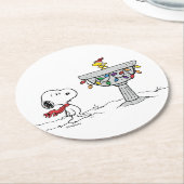 Erdnüsse | Snoopy & Woodstock Gefrorenes Birdbad Runder Pappuntersetzer (Angewinkelt)
