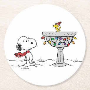 Erdnüsse   Snoopy & Woodstock Gefrorenes Birdbad Runder Pappuntersetzer