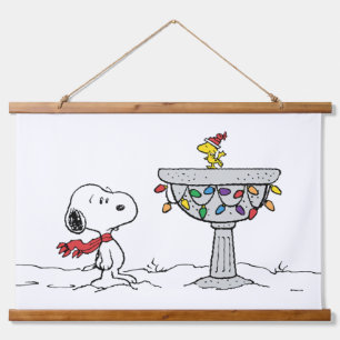 Erdnüsse   Snoopy & Woodstock Gefrorenes Birdbad Wandteppich Mit Holzrahmen