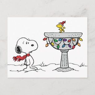 Erdnüsse   Snoopy & Woodstock Gefrorenes Vogelbad Feiertagspostkarte