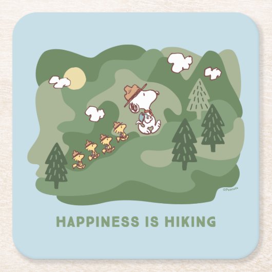 Erdnüsse | Snoopy & Woodstock Glück ist Wandern Rechteckiger Pappuntersetzer (Vorderseite)