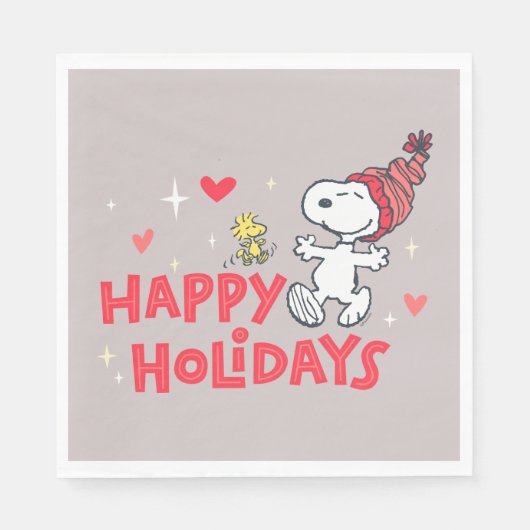 Erdnüsse | Snoopy & Woodstock Happy Holidays Serviette (Vorderseite)