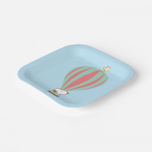 Erdnüsse | Snoopy & Woodstock Heißluftballon Pappteller (Gewinkelt)