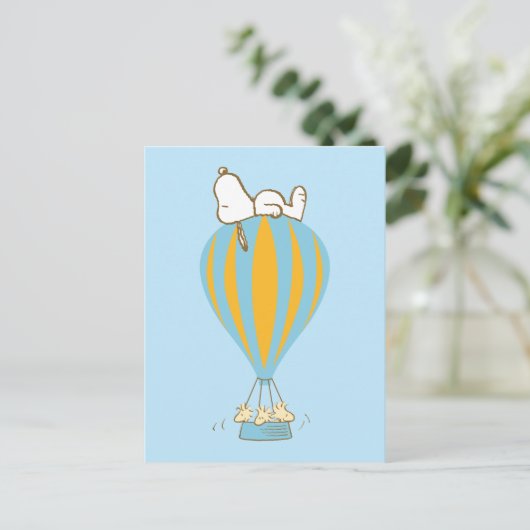 Erdnüsse | Snoopy & Woodstock Heißluftballon Postkarte (Stehend Vorderseite)