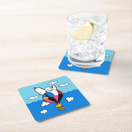 Erdnüsse | Snoopy & Woodstock Heißluftballon Rechteckiger Pappuntersetzer (Vor Ort)