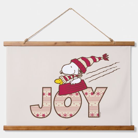 Erdnüsse | Snoopy & Woodstock Joy Sled Ride Wandteppich Mit Holzrahmen (Vorne)