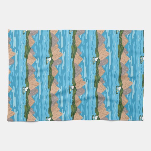 Erdnüsse | Snoopy & Woodstock Kanufahrt Muster Geschirrtuch (Horizontal)