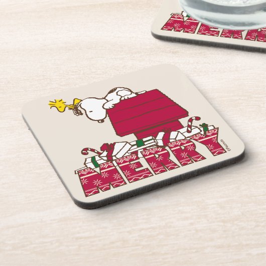 Erdnüsse | Snoopy & Woodstock Merry Ugly Sweater Getränkeuntersetzer (Linke Seite)