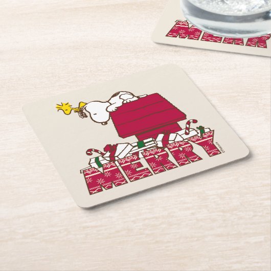 Erdnüsse | Snoopy & Woodstock Merry Ugly Sweater Rechteckiger Pappuntersetzer (angewinkelt)