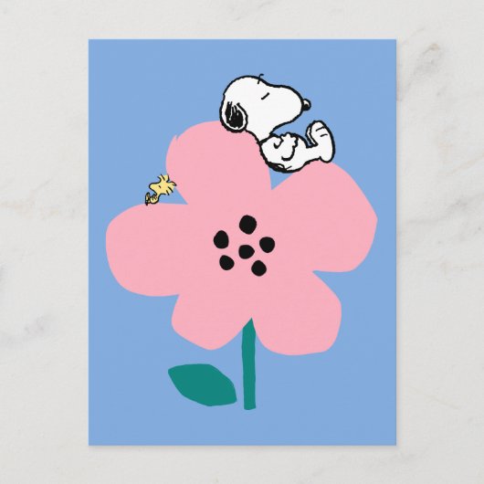 Erdnüsse | Snoopy & Woodstock Nickerchen auf rosa Postkarte (Vorderseite)
