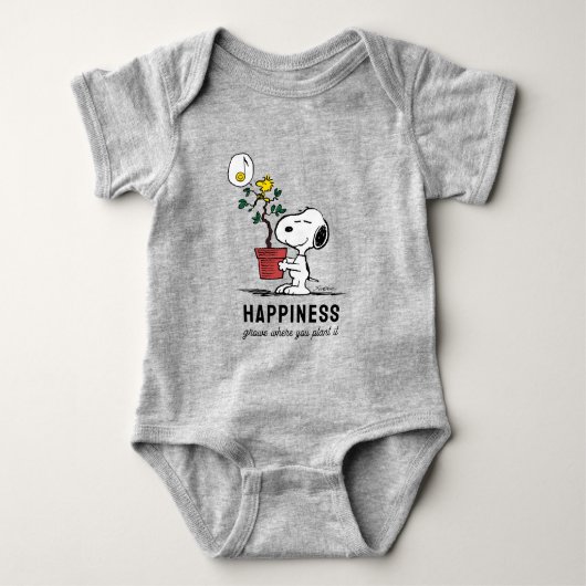 Erdnüsse | Snoopy & Woodstock Pflanze A Baum Baby Strampler (Vorderseite)