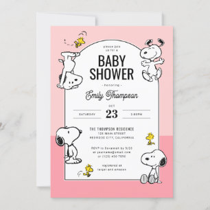 Erdnüsse Snoopy & Woodstock Pink Baby Dusche Einladung