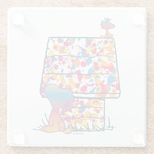 Erdnüsse | Snoopy & Woodstock Rainbow Paint Glasuntersetzer (Rückseite)