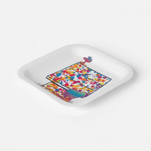 Erdnüsse | Snoopy & Woodstock Rainbow Paint Pappteller (Gewinkelt)