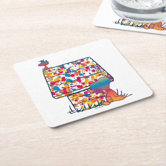 Erdnüsse | Snoopy & Woodstock Rainbow Paint Rechteckiger Pappuntersetzer (angewinkelt)