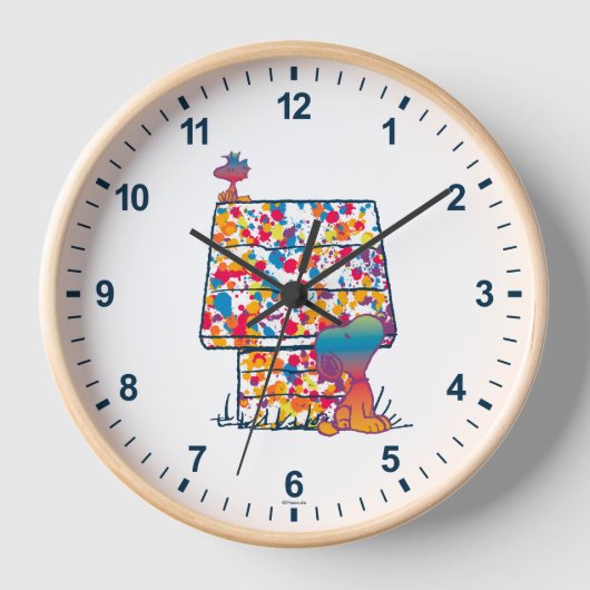 Erdnüsse | Snoopy & Woodstock Rainbow Paint Uhr (Vorderseite)