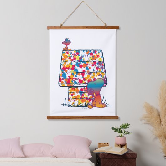 Erdnüsse | Snoopy & Woodstock Rainbow Paint Wandteppich Mit Holzrahmen (Schlafzimmer)