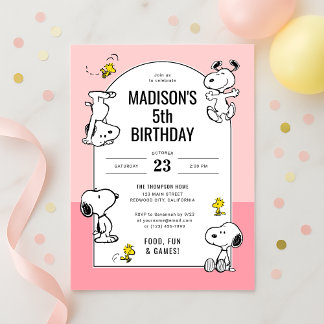 Erdnüsse Snoopy & Woodstock Rosa Geburtstag Einladung