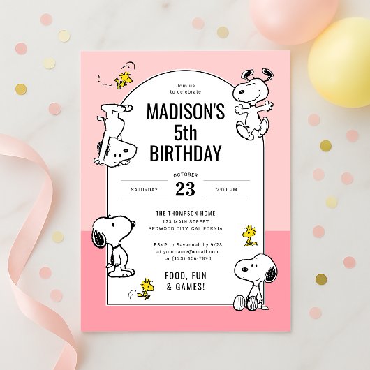 Erdnüsse Snoopy & Woodstock Rosa Geburtstag Einladung