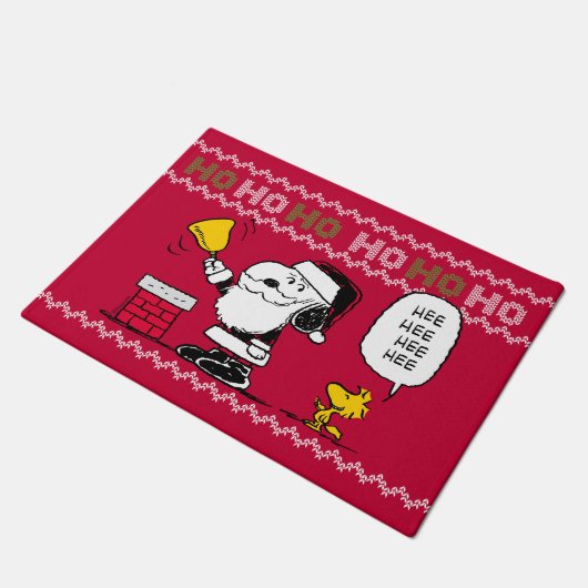 Erdnüsse | Snoopy & Woodstock Santa Bell Ringer Fußmatte (Schrägansicht)