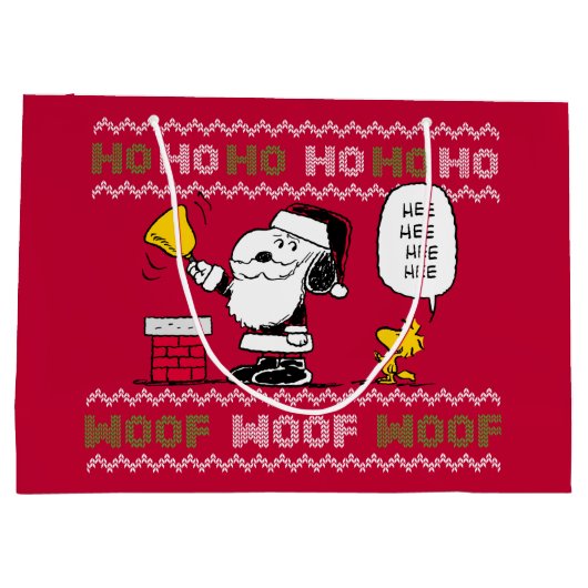 Erdnüsse | Snoopy & Woodstock Santa Bell Ringer Große Geschenktüte (Rückseite)