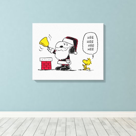 Erdnüsse | Snoopy & Woodstock Santa Bell Ringer Leinwanddruck (Insitu (Holzboden))