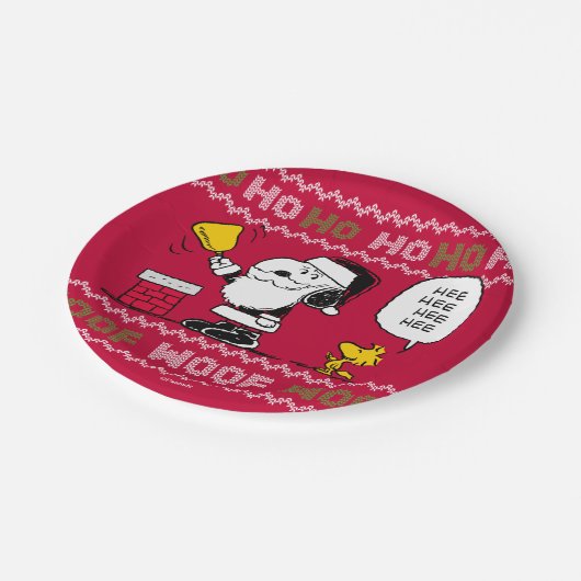 Erdnüsse | Snoopy & Woodstock Santa Bell Ringer Pappteller (Schrägansicht)