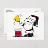 Erdnüsse | Snoopy & Woodstock Santa Bell Ringer Postkarte (Vorne/Hinten)