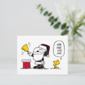 Erdnüsse | Snoopy & Woodstock Santa Bell Ringer Postkarte (Stehend Vorderseite)