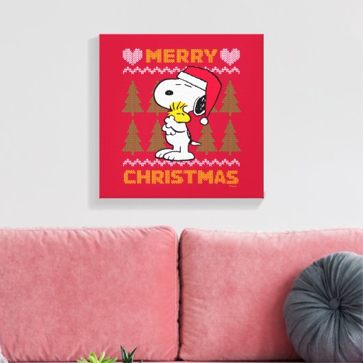 Erdnüsse | Snoopy & Woodstock Santa Claus Hug Leinwanddruck (Insitu (Wohnzimmer))