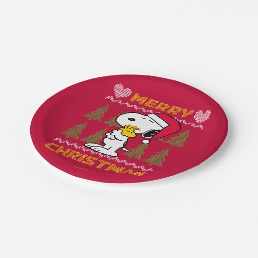 Erdnüsse | Snoopy & Woodstock Santa Claus Hug Pappteller (Schrägansicht)