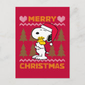 Erdnüsse | Snoopy & Woodstock Santa Claus Hug Postkarte (Vorderseite)