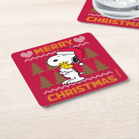 Erdnüsse | Snoopy & Woodstock Santa Claus Hug Rechteckiger Pappuntersetzer (angewinkelt)