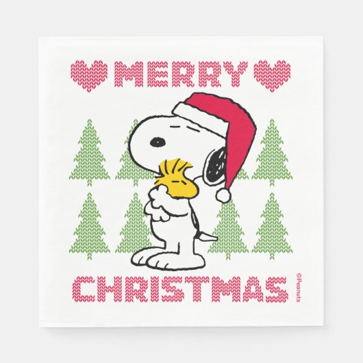 Erdnüsse | Snoopy & Woodstock Santa Claus Hug Serviette (Vorderseite)