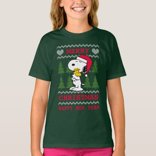 Erdnüsse | Snoopy & Woodstock Santa Claus Hug T-Shirt (Vorderseite)