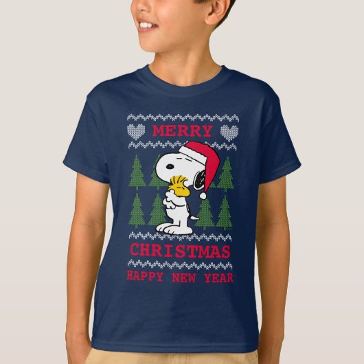 Erdnüsse | Snoopy & Woodstock Santa Claus Hug T-Shirt (Vorderseite)