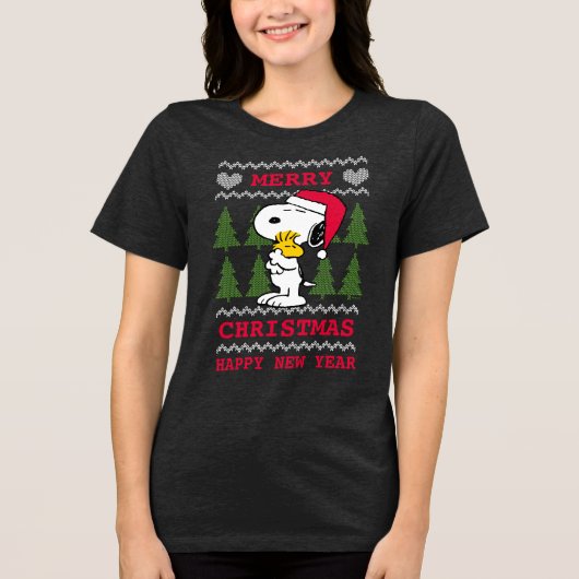 Erdnüsse | Snoopy & Woodstock Santa Claus Hug Tri-Blend Shirt (Vorderseite)
