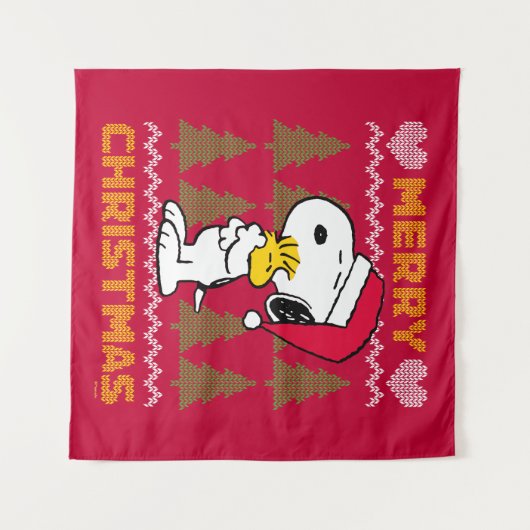 Erdnüsse | Snoopy & Woodstock Santa Claus Hug Wandteppich (Vorderseite (Horizontal))