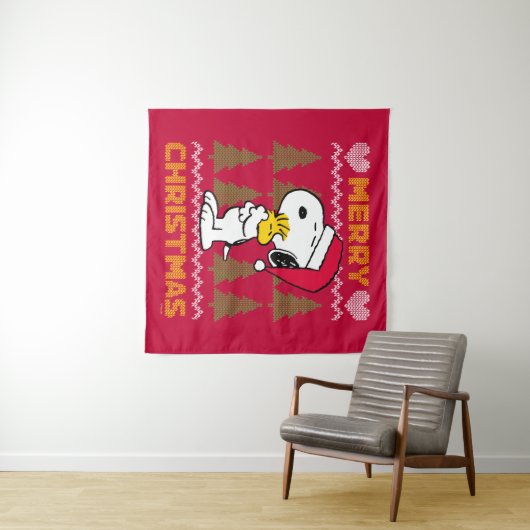 Erdnüsse | Snoopy & Woodstock Santa Claus Hug Wandteppich (Beispiel (Horizontal))
