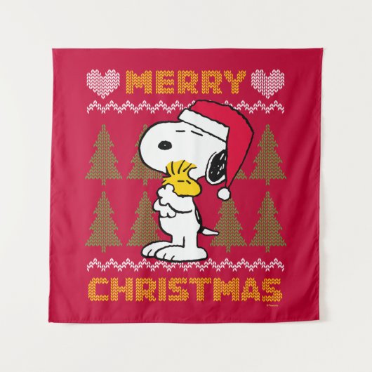 Erdnüsse | Snoopy & Woodstock Santa Claus Hug Wandteppich (Vorderseite)