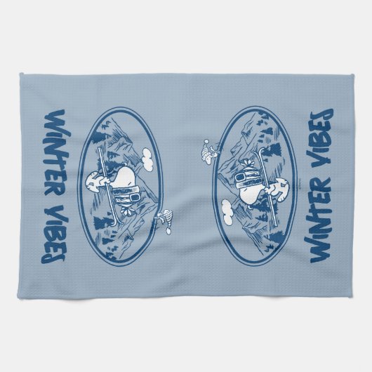 Erdnüsse | Snoopy & Woodstock Skifahren Geschirrtuch (Horizontal)