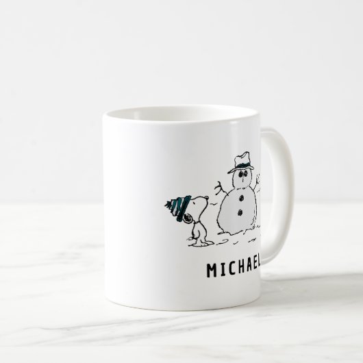 Erdnüsse | Snoopy & Woodstock Snowman | Name hinzu Kaffeetasse (VorderseiteRechts)