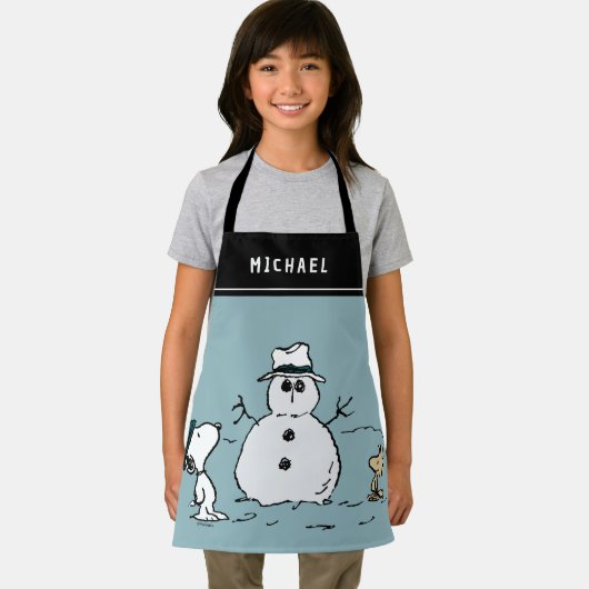 Erdnüsse | Snoopy & Woodstock Snowman | Name hinzu Schürze (Insitu)