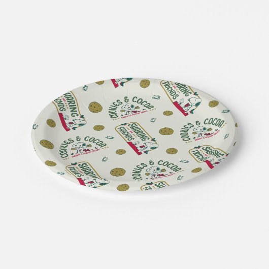 Erdnüsse | Snoopy & Woodstock Warmes Kakaomuster Pappteller (Schrägansicht)