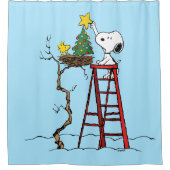 Erdnüsse | Snoopy & Woodstock Weihnachtsbaum Duschvorhang (Vorderseite)
