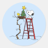 Erdnüsse | Snoopy & Woodstock Weihnachtsbaum Runder Aufkleber (Vorderseite)