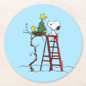 Erdnüsse | Snoopy & Woodstock Weihnachtsbaum Runder Pappuntersetzer (Vorderseite)