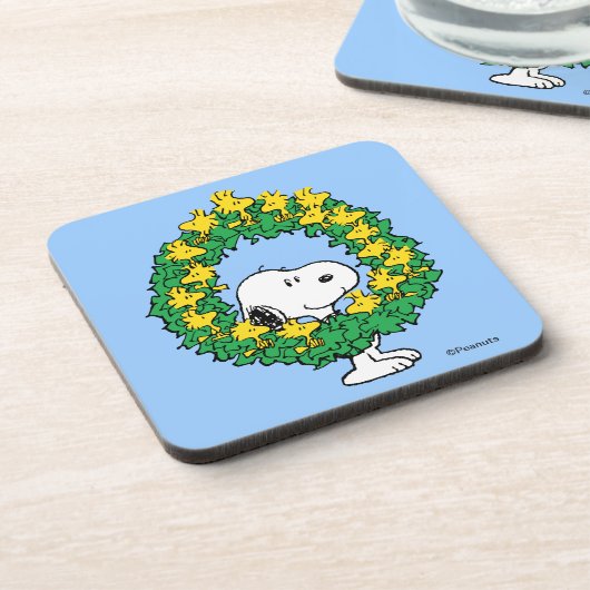 Erdnüsse | Snoopy & Woodstock Weihnachtskranz Getränkeuntersetzer (Linke Seite)