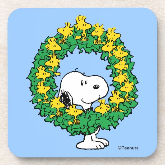 Erdnüsse | Snoopy & Woodstock Weihnachtskranz Getränkeuntersetzer (Vorderseite)